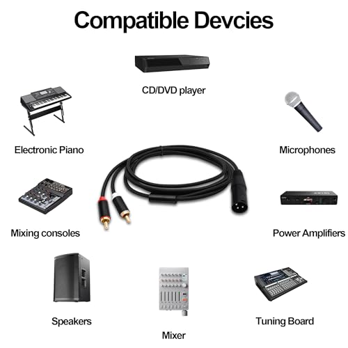 YARCHONN XLR to 2 RCA Y Splitter Cable Unbalanced Dual RCA Phono Male Plugs to XLR 3 Pin Male Connector Adapter Splitter Patch Audio Cable for Microphone Amplifier Mixer Instruments -2M (XLR Male) - Image 3