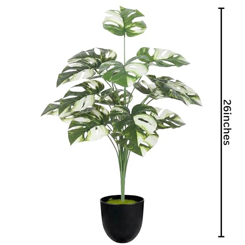 Image of Dekorly Artificial Palm Tree - Large Fake Tropical Floor Plant, Realistic Plastic Greenery for Indoor Home, Office, Living Room & Corner Decor (Variegated Monstera)