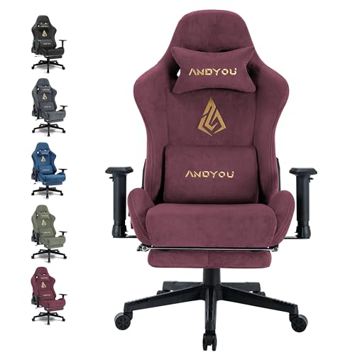 Image of Andyou Gaming Chair, Computer Chair with Footrest, Headrest and Lumbar Support, Ergonomic PC Chair, Height Adjustable Rotating Task Chairs