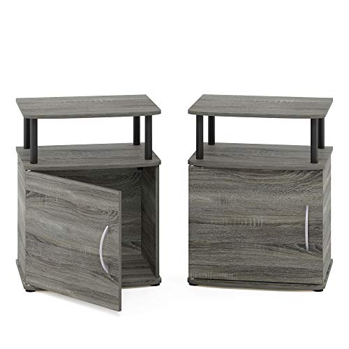Image of Furinno Jaya 2-Tier Side Table Set of 2, with Door Cabinet, French Oak