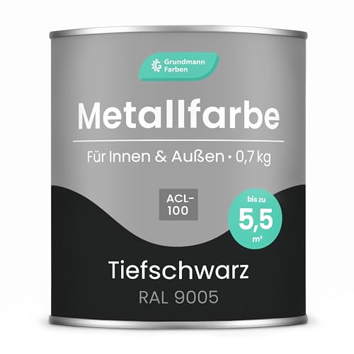 Grundmann Metallfarbe ACL 100 - Schwarz 0,7 Kg - Seidenmatt - 4in1 Metallschutzlack inkl. Rostschutz und Grundierung - RAL 9005 Tiefschwarz Grundmann Metallfarbe ACL 100 - Schwarz 0,7 Kg - Seidenmatt - 4in1 Metallschutzlack inkl. Rostschutz und Grundierung - RAL 9005 Tiefschwarz