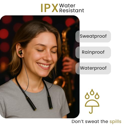 Image of inear MJ-Beat Bluetooth Wireless Neckband Earphones with Mic - Active Noise Cancellation, 24-Hour Music Playback, Type-C Fast Charging, Magnetic Earbuds, Lightweight Design, HD Sound | Gold