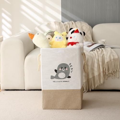 Image of HOKIPO Cardboard Foldable Laundry Basket for Clothes with Lid, Brown - Seal (AR-5317-BR), 53cm, 35cm