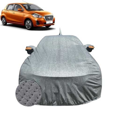 Image of Car Cover for Datsun Go (2013-2022) | 100% Waterproof Cover with Antenna & Reflective Mirror Pockets | Dustproof, Scratchproof, Heatproof Datsun Go Car Cover |Soft Cotton Lining| Grey