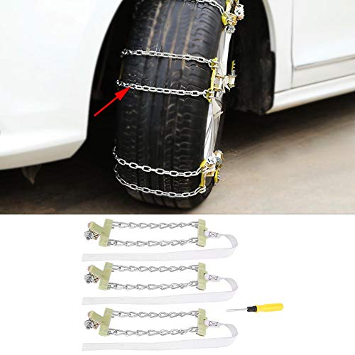 Snow Tire Chains, 3pcs Steel Snow Tire Chains for Car Anti Skid Tire Chains Snow Mud Car Security Tyre Clip-on Chain for Car Truck SUV Winter (L)