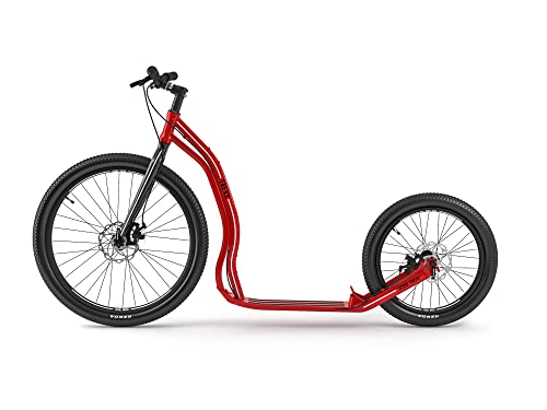 Yedoo Trexx Disc Tretroller - bis 150 kg, mit Luftreifen 26/20 - Offroad Scooter für Erwachsene, Dogscooter aus Aluminiumlegierung mit Scheibenbremsen und verstellbarem Lenker, Gewicht 9,1 kg (rot)