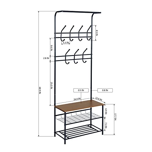 Petfu Clothes Rack,Heavy Duty Metal,Garment Rack,Small Clothing Rack With Bottom Shelves For Bedroom, The Bottom Can Be Placed Shoes, The Combination Of Metal And Faux Wood，Walnut & Black #TOP1