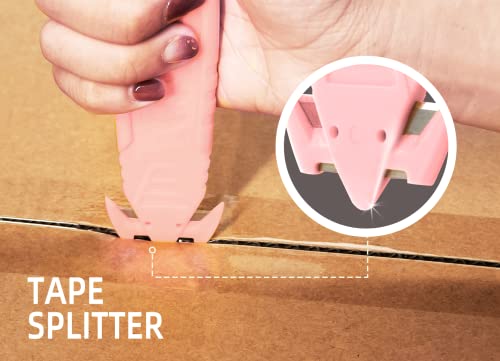 Image of Safety Box Cutter, T TOVIA Sharp Durable Stainless Steel Concealed Blade Package Opener with Tape Splitter for Cartons, Cardboard, Wrap, Straps, Film (10 Pcs - Pink)