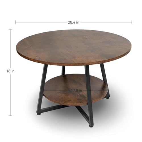 Image of Round Coffee Table, 2-Tier Circle Coffee Table with Storage, Modern Wood Round Center Table, for Living Room, Small Space, Home Office, Easy Assembly, Rustic Brown