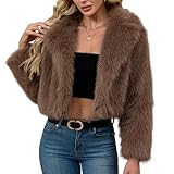 Damenjacke mit Pelzkragen, einfarbig, lässig, Pelzimitat, langärmelig...