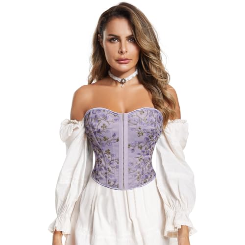 Kimring Women's Embroidered Floral Bustier Strapless Boned Overbust Corset Top2