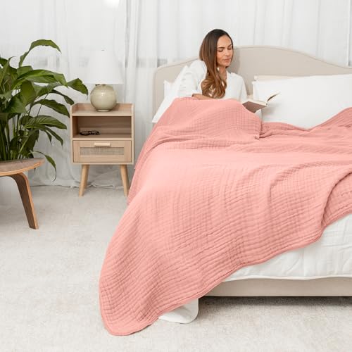 Image of Comfy Cubs Muslin Blanket for Adults Queen 90 inch x 90 inch - 6 Layer Soft, Breathable & Lightweight Muslin Adult Blanket - Machine Washable & Designed in The US Bedding for All Seasons - Bold Blush
