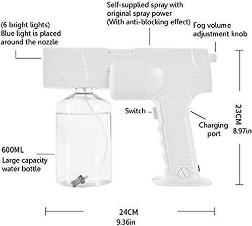 Bbohsj Steam Gun Spray Nano Atomizer Wireless Rechargeable Electric Ulv Sprayer, 2021 Handheld Fogger Machine, 600Ml Portable Mini Steam Spray Gun With Blue Light For Home, Room, Office, School #TOP2