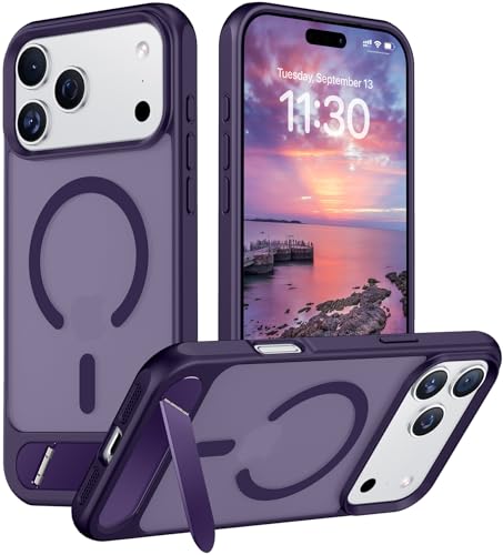 Image of Designed for iPhone 17 Pro Case, [Built-in Invisible Kickstand][Compatible with MagSafe][Military Grade Shockproof] Slim Translucent Matte Phone Case 6.3 inch (Purple)