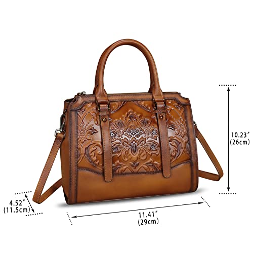 Image of Genuine Leather Satchel for Women Embossed Leather Top Handle Bags Handmade Purse Vintage Crossbody Handbags Hobo Bag