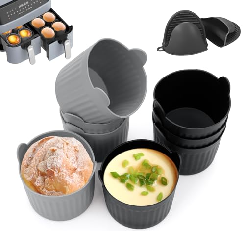 Mocraft Muffin Backform, Wiederverwendbare Rund Muffinform Silikon mit 2 Ofenhandschuhen Backförmchen für Eierkocher, Kuchen, Cupcake, Eincreme und Pudding(8 Stück)