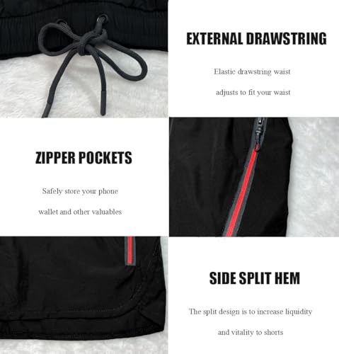 Muhshoiy Bañador Hombre Corto Bañadores de Surf Natación Playa Corriendo Pantalones Cortos Deportivos Running Shorts con Bolsillo y Cordón Forro de algodón Negro L - imagen 5