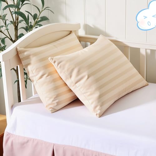 Image of 100% Cotton Toddler Pillow Protectors with Invisible Zipper, 600 Thread Count Sateen Wave Soft Breathable Hypoallergenic Nursery Pillowcases for Kids, 13x18 Inches, Set of 2