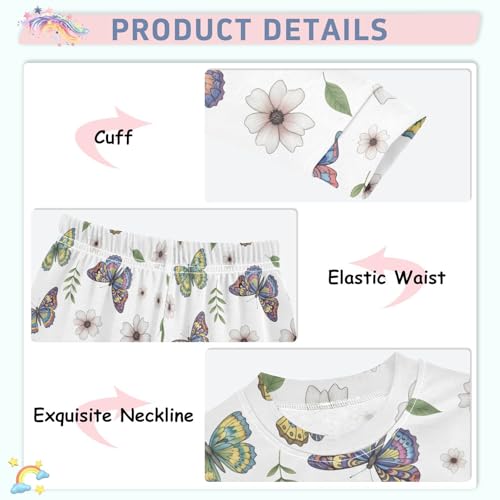 Pajama Sets Long Sleeve Butterfly Floral Pattern Design Soft Comfy Sleepwear 2 Piece PJS 3-8T4