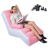PLKO Inflatable Chaise with Household air Pump，Lounger Sofa for Indoor Living Room Bedroom, Outdoor Travel Camping Picnic,Pink