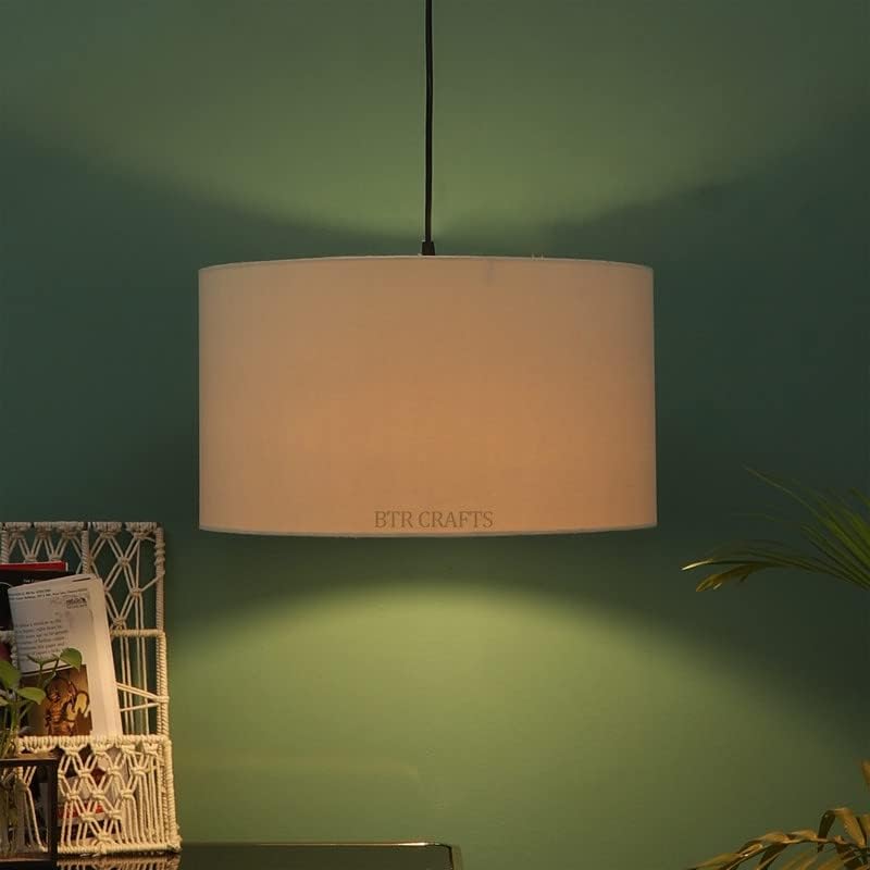 BTR CRAFTS Cream Color Hanging Drum Lamp Shade, Decorative Light Lamp for Living Room, Home, Bedroom, Home Décor Lightning/Black Canopy