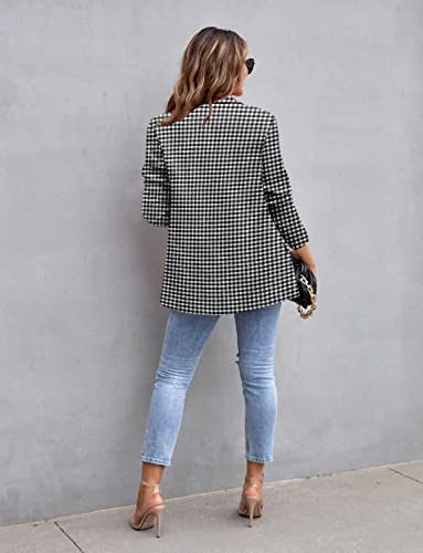 Image of CRAZY GRID Womens Casual Blazer Jacket Long Sleeve Open Front Work Office Blazer Lapel Button Jacket