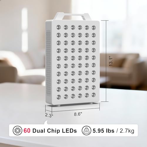 Image of BONTANNY Red Light Therapy, 630 /660 /810 /830 /850nm 5 Wavelengths Red Near Infrared Light Device with 60 Dual Chip Clinical Grade LEDs, Remote Control, Timer for Face, Body, Pain Relief, BO-300 (White)