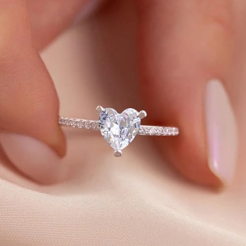 1pc 1CT Heart Shape White Zircons Rings For Women Party Engagement Wear Sterling Silver Ring Fine Jewelry For Anniversary Birthday Gift2