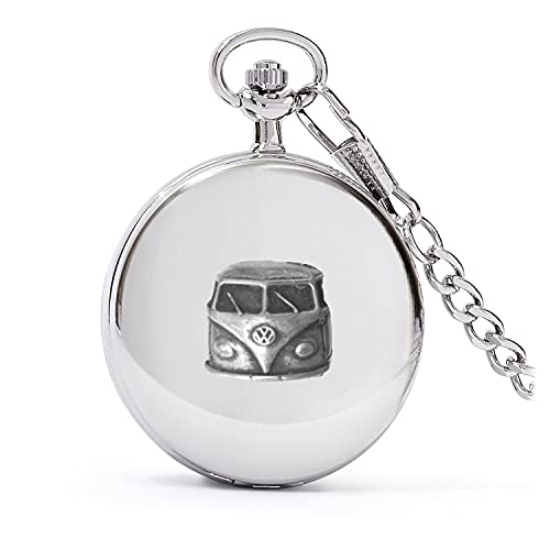 Montre gousset à quartz camping-car rétro argent poli idée cadeau homme anniversaire