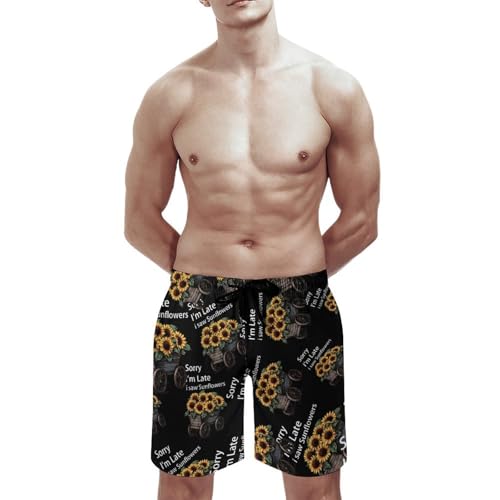 Sorry I'm Late I Saw Sunflowers Men's Swim Trunks Quick Dry Board Shorts Hawaiian Beach Shorts With Pocket3