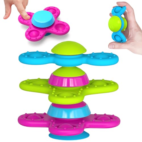 Guibola Saugnapf Spielzeug Kinder, 3 Stück Baby Spielzeug 6 Monate Fidget Spinner Baby Silikon Badewannenspielzeug Sensorik Spielzeug Montessori Spielzeug Badespielzeug ab 1 2 3 4 5 6Jahre