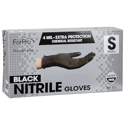 ForPro Professional Collection Disposable Nitrile Gloves, Chemical Resistant, Powder-Free, Latex-Free, Non-Sterile, Food Safe, 4 Mil, Black, Small, 100-Count - Image 3