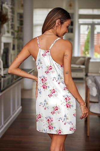 Image of Ekouaer Nightgowns for Women Cotton Sleepwear Sexy Sleep Shirt Adjustable Spaghetti Strap Night Gowns with Pockets S-3XL