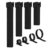 Klett Kabelbinder Wiederverschließbar 100 Stück, Kabel Klettband mit 4 verschiedenen Längen 200mm/150mm/120mm/100mm, Schwarz Kabelbinder Klettverschluss für Home Office Büro Garten Kabelmanagement ect