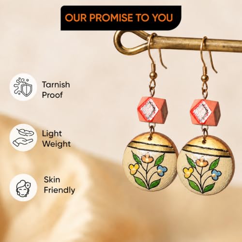 Image of Handcrafted Artistic & Tribal Earrings Collection for Women - Bohemian, Floral, Wooden & Ethnic Statement and Stud Designs