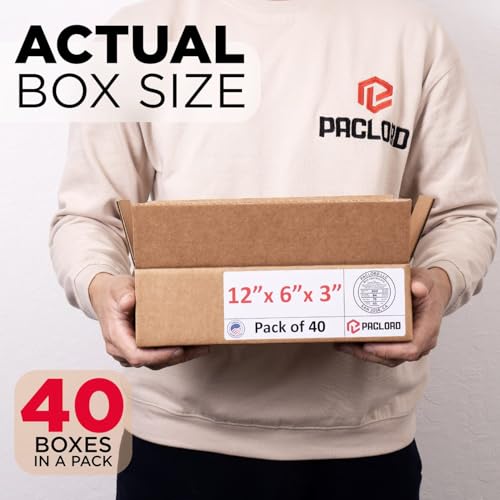 Image of Small Cardboard Boxes 12 inchL x 6 inchW x 3 inchH (Pack of 40) - USA-Made Packing Boxes for Moving, Shipping, or Storage - USPS, UPS, FedEx Approved - Professional Packing Supplies for Moving | USA-Made Packing Boxes for Moving, Shipping, or Storage - USPS, UPS, FedEx Approved - Professional Packing Supplies