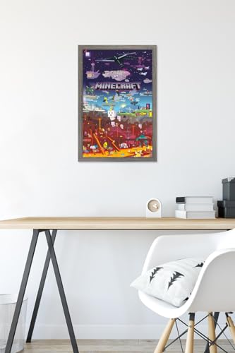 Poster mural Minecraft World Beyond encadré bois de grange déco