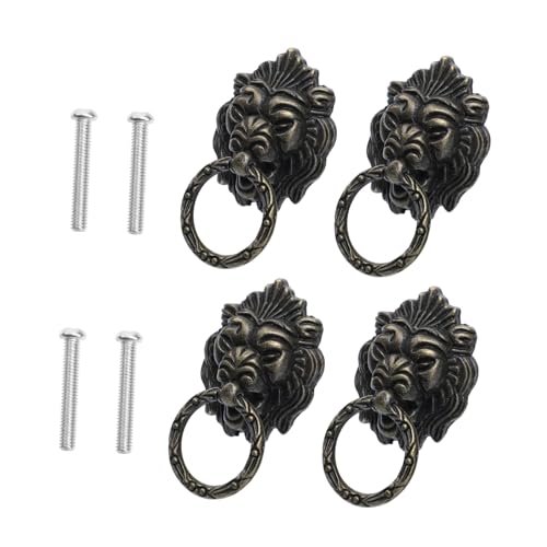 KESYOO 4個 中世アンティーク風ライオンヘッドデザインキャビネットプルハンドル 亜合製 風家具用交換取っ手 ワードローブ引き出し扉用装