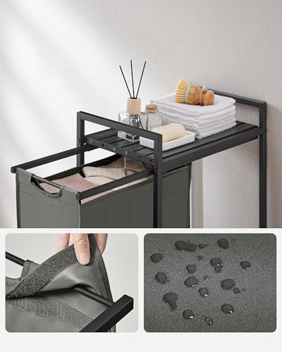 Image of VASAGLE Laundry Basket, Laundry Basket with Shelf, Laundry Box, Oxford Fabric Laundry Bag, Removable, Metal Frame, 47 L, 42 x 28 x 75 cm, Slate Grey /Anthracite Grey, BLH001G01
