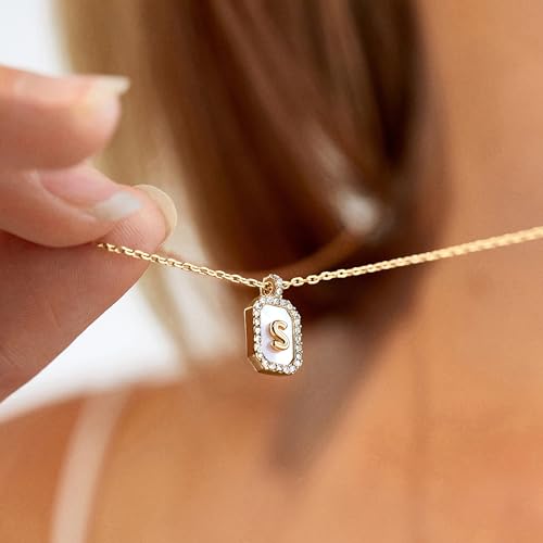 Initial Necklace - Dainty Gold-Plated Personalized Letter Pendant Necklace, Small Dog Tag Style Design4