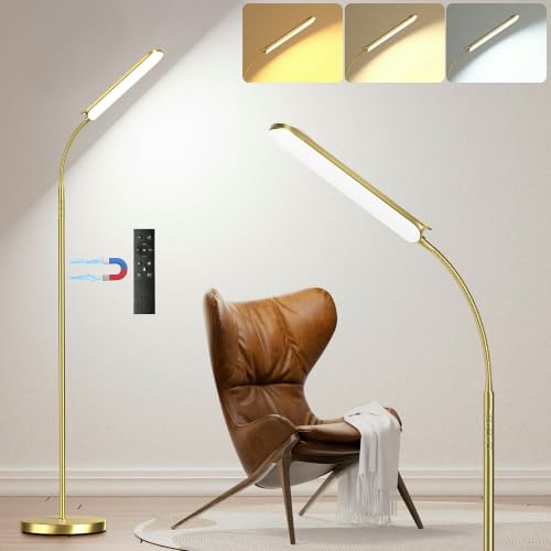 Image of Dimmable LED Floor Lamp, Super Bright Reading Lamps Floor Standing lamp with Remote & Touch Control, Stepless Dimming & 2700K-6500K Color Temperature, for Living Room Bedroom Office, Brassed Gold