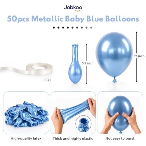 Image of Jobkoo Metallic Blue Balloons, 12 Inch Chrome Light Baby Blue Latex Balloon