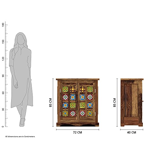 Image of SHIKHA WOOD CRAFT Solid Sheesham Wood Sideboard Cabinet with 2 Door Storage | Wooden Kitchen Cabinet, Crockery Unit, Dining Room Organizer, Living Room Storage Furniture (Natural Finish)