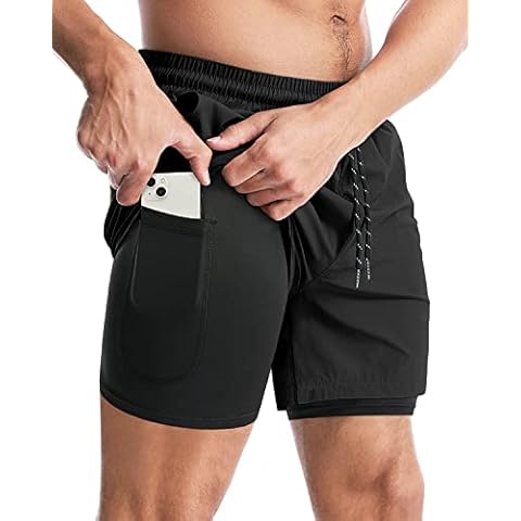 Aolesy Men’s 2 in 1 Running Shorts 5 Inch Workout Gym Athletic Shorts for Men Quick Dry Lightweight Training Shorts with Pockets Black Cover