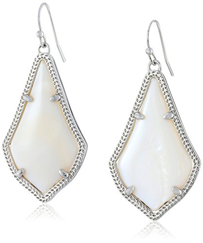 Kendra Scott Signature Alex Earrings in Rhodium Plated and White Mother-of-Pearl