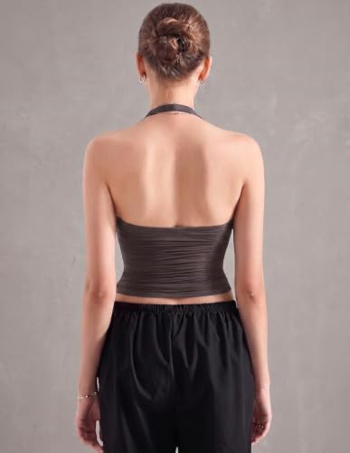 Image of Nexsus Apparels Women's Halter Neck Crop Top| Sleeveless Squre Neck Fitted Cami Top | Casual Wear Top | Available in Plus Sizes