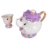 NEW Beauty and The Beast Cartoon Mrs.Potts Chip Tea Pot & Cup set Teapot Mug Potts Sculpted Ceramic Teapot (Pot & Cup)