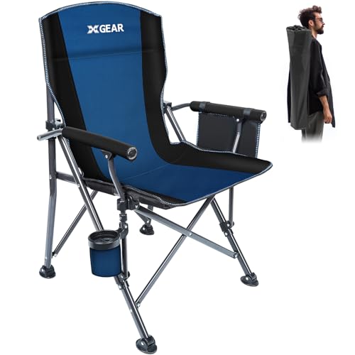 Image of XGEAR Camping Chair with Padded Hard Armrest, Sturdy Folding Camp Chair with Cup Holder, Storage Pockets Carry Bag Included, Support to 400 lbs