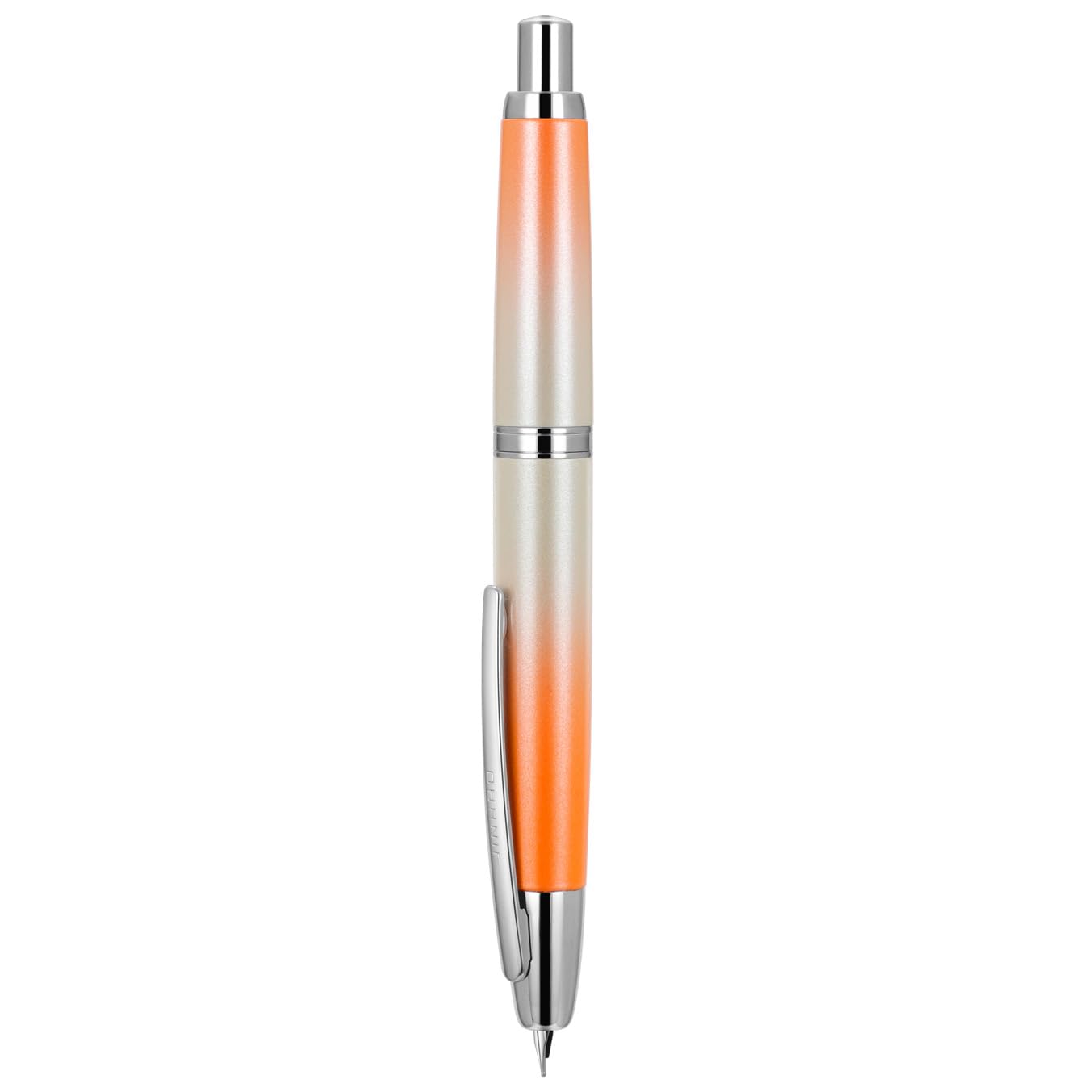 Jinhao 10 Serie Press Füllfederhalter, Farbverlauf, Hellorange, einziehbar, extra feine Feder, mit Tintenkonverter und Stiftebox aus Metall (Silber-Clip-Version)