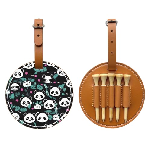Panda cute face Brown Printed golf tee storage bag - portable design, easy to organize tee